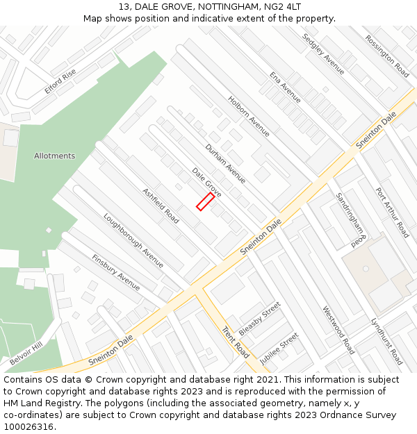 13, DALE GROVE, NOTTINGHAM, NG2 4LT: Location map and indicative extent of plot