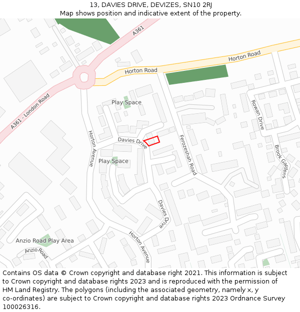 13, DAVIES DRIVE, DEVIZES, SN10 2RJ: Location map and indicative extent of plot