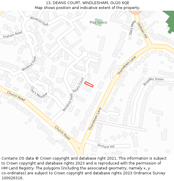 13, DEANS COURT, WINDLESHAM, GU20 6QE: Location map and indicative extent of plot