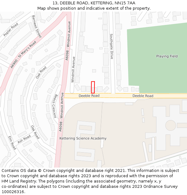 13, DEEBLE ROAD, KETTERING, NN15 7AA: Location map and indicative extent of plot