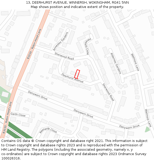 13, DEERHURST AVENUE, WINNERSH, WOKINGHAM, RG41 5NN: Location map and indicative extent of plot