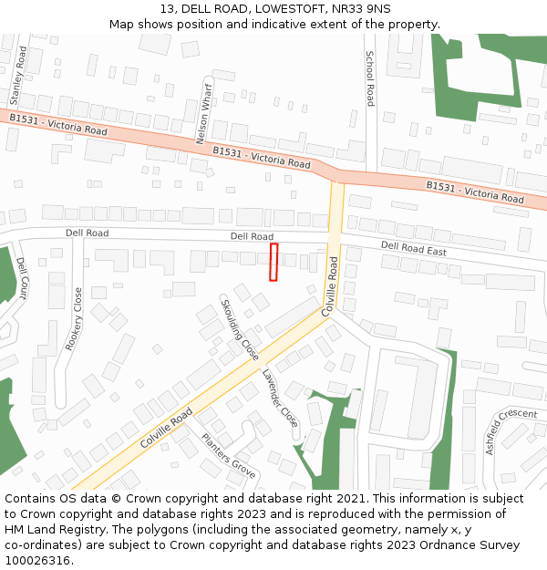 13, DELL ROAD, LOWESTOFT, NR33 9NS: Location map and indicative extent of plot
