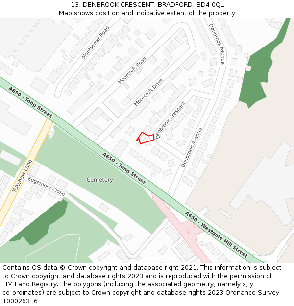 13, DENBROOK CRESCENT, BRADFORD, BD4 0QL: Location map and indicative extent of plot
