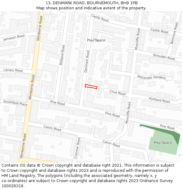 13, DENMARK ROAD, BOURNEMOUTH, BH9 1PB: Location map and indicative extent of plot