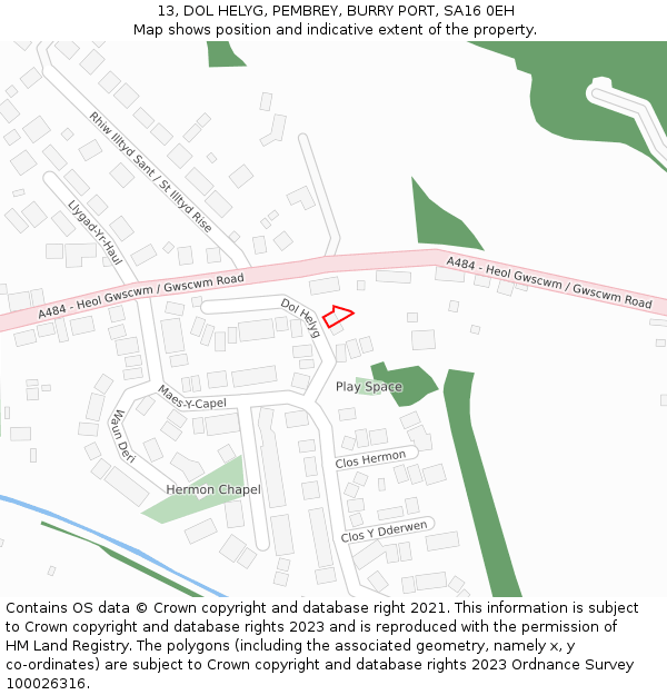 13, DOL HELYG, PEMBREY, BURRY PORT, SA16 0EH: Location map and indicative extent of plot