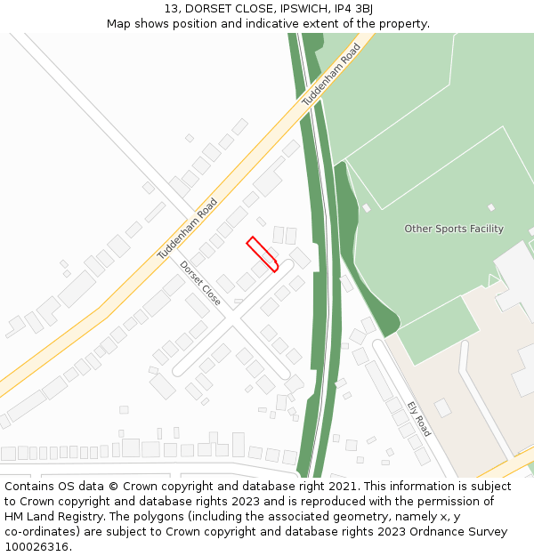 13, DORSET CLOSE, IPSWICH, IP4 3BJ: Location map and indicative extent of plot