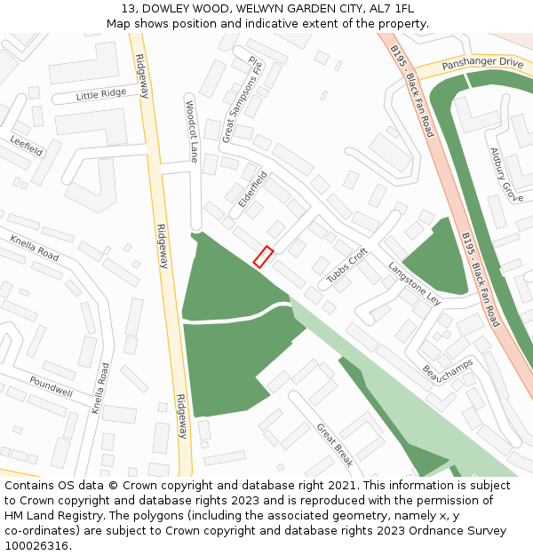 13, DOWLEY WOOD, WELWYN GARDEN CITY, AL7 1FL: Location map and indicative extent of plot
