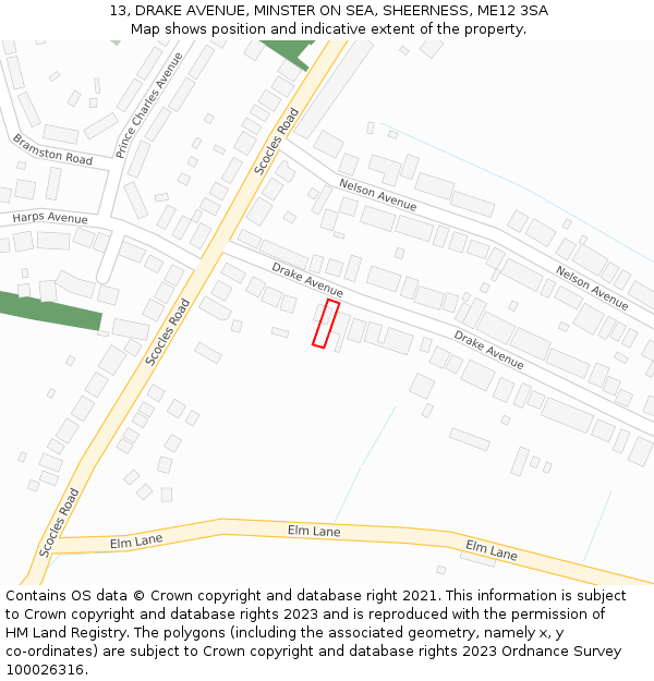 13, DRAKE AVENUE, MINSTER ON SEA, SHEERNESS, ME12 3SA: Location map and indicative extent of plot
