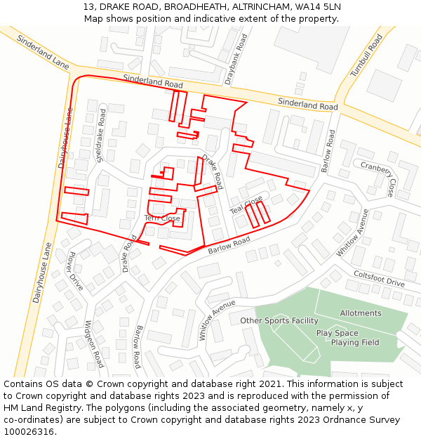 13, DRAKE ROAD, BROADHEATH, ALTRINCHAM, WA14 5LN: Location map and indicative extent of plot