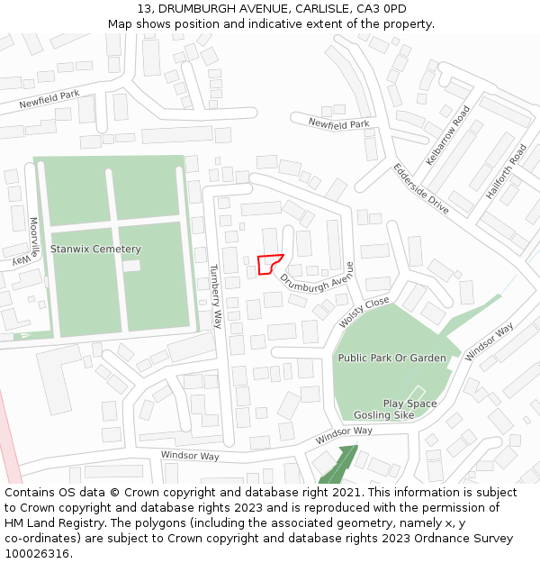 13, DRUMBURGH AVENUE, CARLISLE, CA3 0PD: Location map and indicative extent of plot