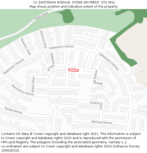 13, EASTDEAN AVENUE, STOKE-ON-TRENT, ST2 9NU: Location map and indicative extent of plot