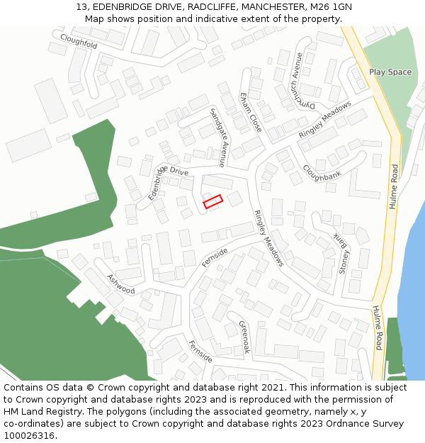 13, EDENBRIDGE DRIVE, RADCLIFFE, MANCHESTER, M26 1GN: Location map and indicative extent of plot