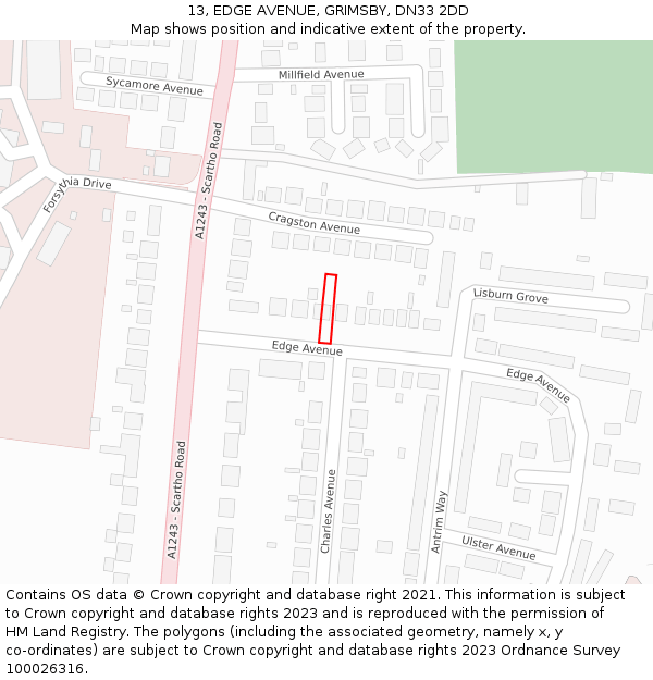 13, EDGE AVENUE, GRIMSBY, DN33 2DD: Location map and indicative extent of plot