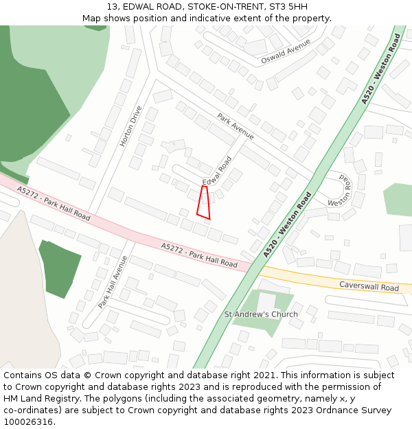 13, EDWAL ROAD, STOKE-ON-TRENT, ST3 5HH: Location map and indicative extent of plot