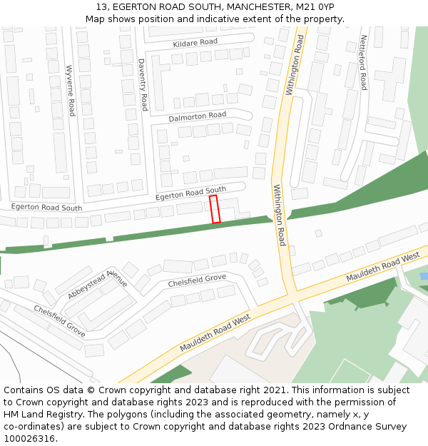 13, EGERTON ROAD SOUTH, MANCHESTER, M21 0YP: Location map and indicative extent of plot