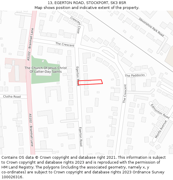 13, EGERTON ROAD, STOCKPORT, SK3 8SR: Location map and indicative extent of plot