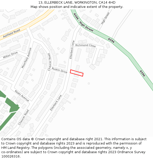 13, ELLERBECK LANE, WORKINGTON, CA14 4HD: Location map and indicative extent of plot