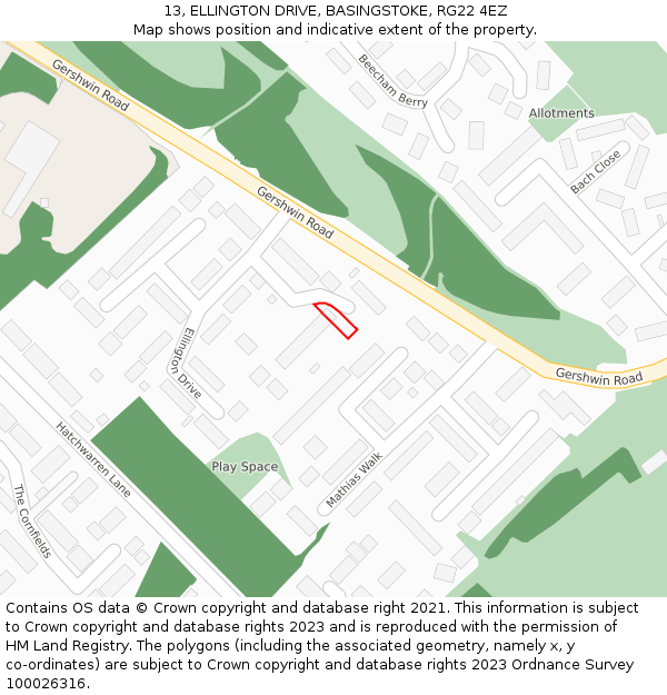 13, ELLINGTON DRIVE, BASINGSTOKE, RG22 4EZ: Location map and indicative extent of plot