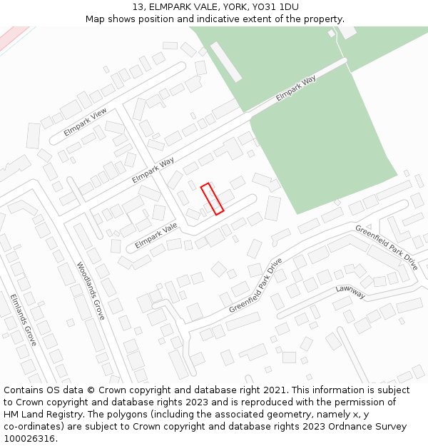 13, ELMPARK VALE, YORK, YO31 1DU: Location map and indicative extent of plot