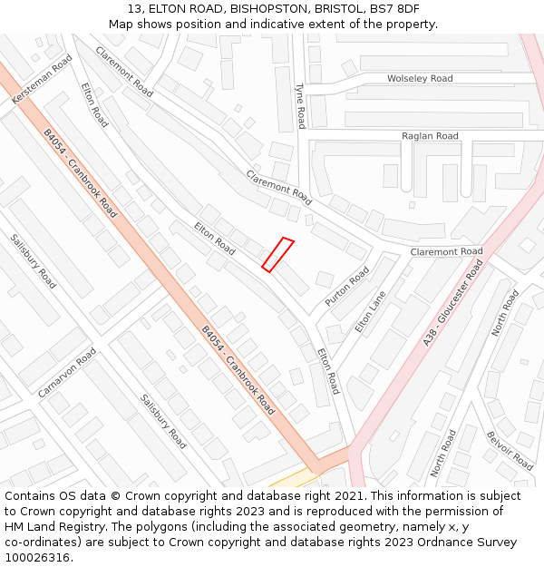 13, ELTON ROAD, BISHOPSTON, BRISTOL, BS7 8DF: Location map and indicative extent of plot