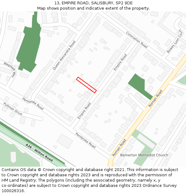 13, EMPIRE ROAD, SALISBURY, SP2 9DE: Location map and indicative extent of plot