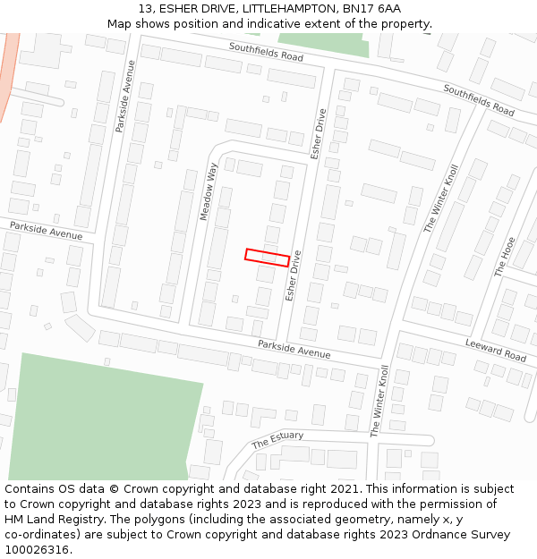 13, ESHER DRIVE, LITTLEHAMPTON, BN17 6AA: Location map and indicative extent of plot