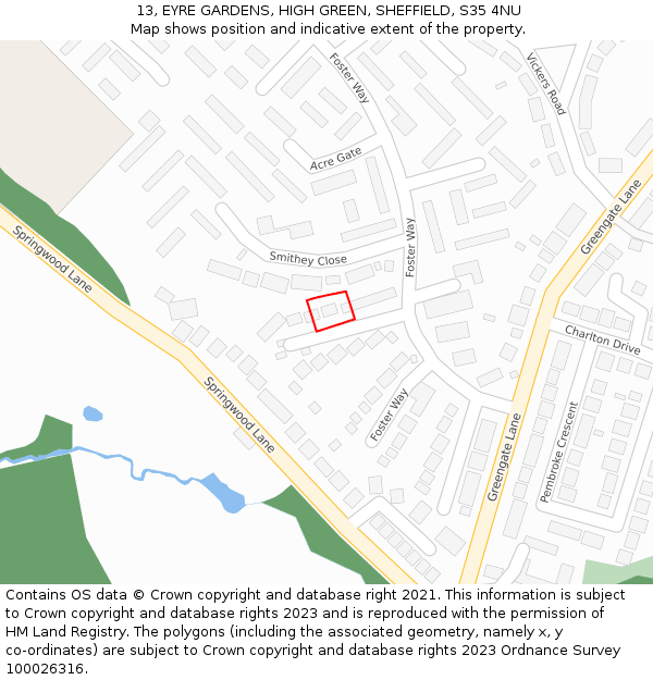 13, EYRE GARDENS, HIGH GREEN, SHEFFIELD, S35 4NU: Location map and indicative extent of plot
