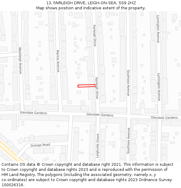 13, FAIRLEIGH DRIVE, LEIGH-ON-SEA, SS9 2HZ: Location map and indicative extent of plot