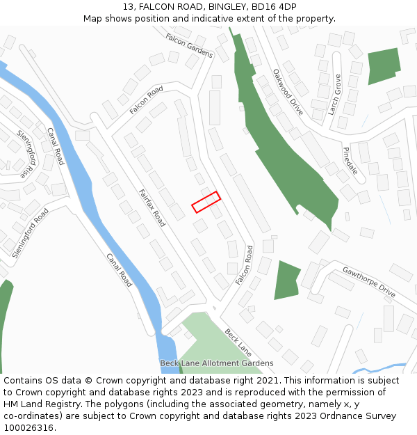 13, FALCON ROAD, BINGLEY, BD16 4DP: Location map and indicative extent of plot