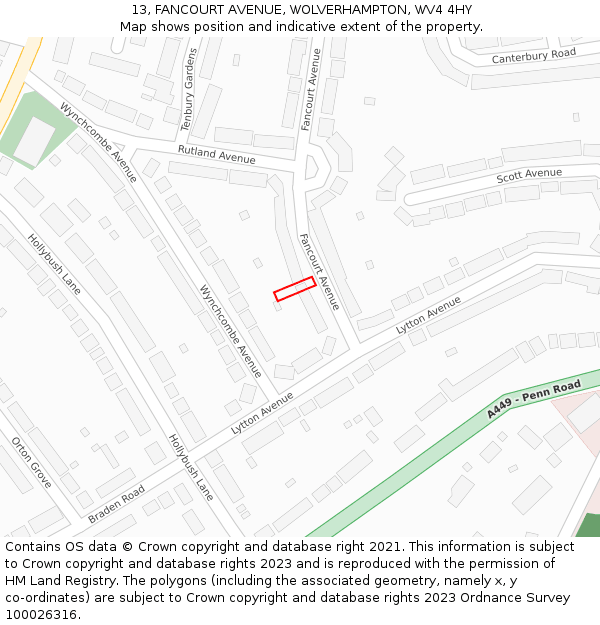 13, FANCOURT AVENUE, WOLVERHAMPTON, WV4 4HY: Location map and indicative extent of plot