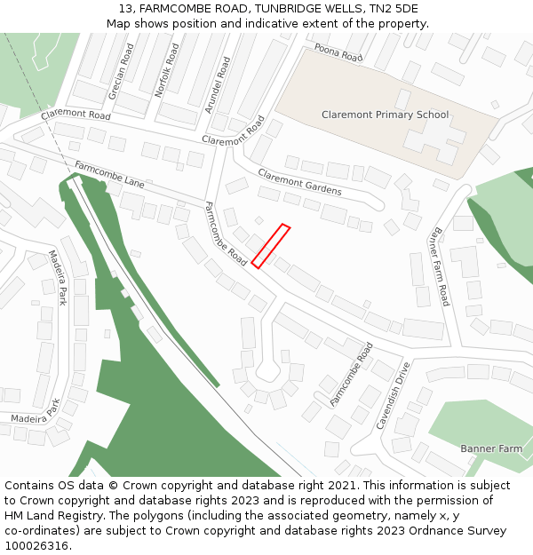 13, FARMCOMBE ROAD, TUNBRIDGE WELLS, TN2 5DE: Location map and indicative extent of plot