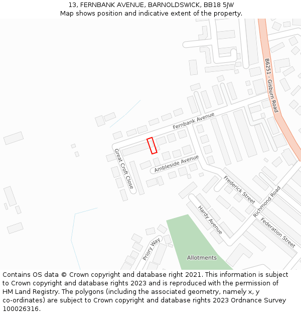 13, FERNBANK AVENUE, BARNOLDSWICK, BB18 5JW: Location map and indicative extent of plot