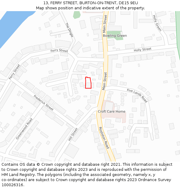 13, FERRY STREET, BURTON-ON-TRENT, DE15 9EU: Location map and indicative extent of plot