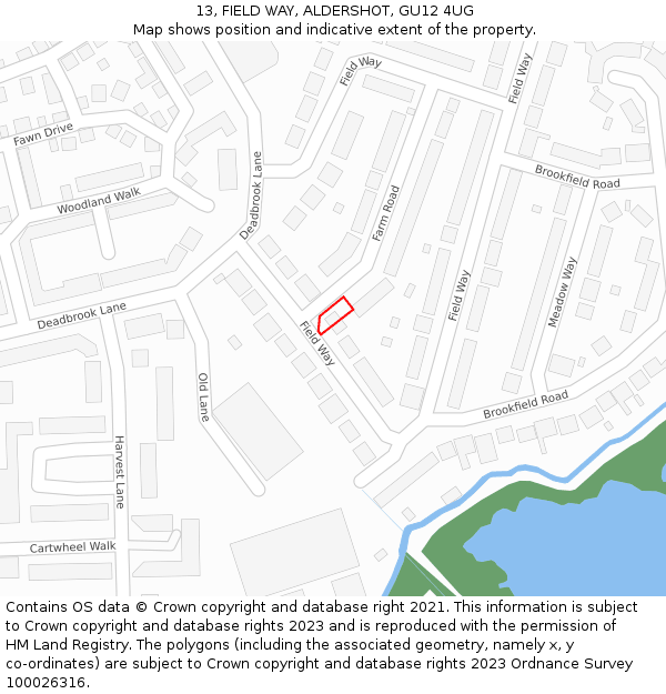 13, FIELD WAY, ALDERSHOT, GU12 4UG: Location map and indicative extent of plot