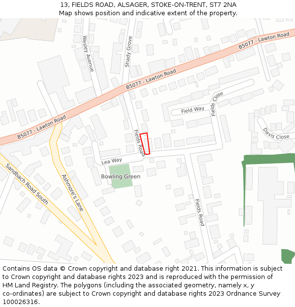 13, FIELDS ROAD, ALSAGER, STOKE-ON-TRENT, ST7 2NA: Location map and indicative extent of plot