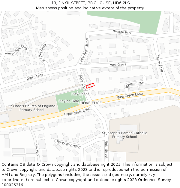 13, FINKIL STREET, BRIGHOUSE, HD6 2LS: Location map and indicative extent of plot