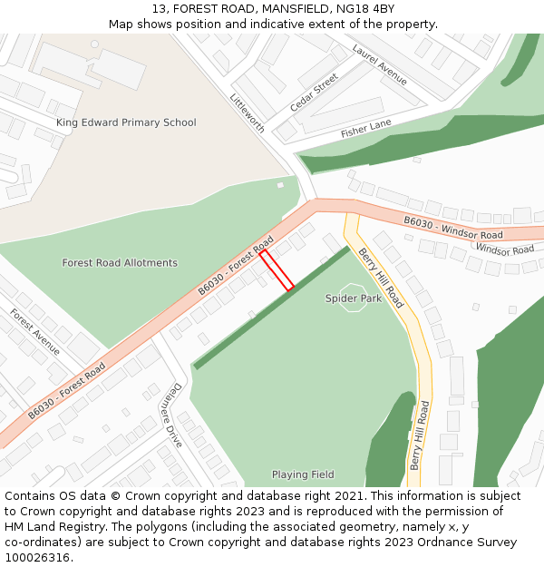 13, FOREST ROAD, MANSFIELD, NG18 4BY: Location map and indicative extent of plot