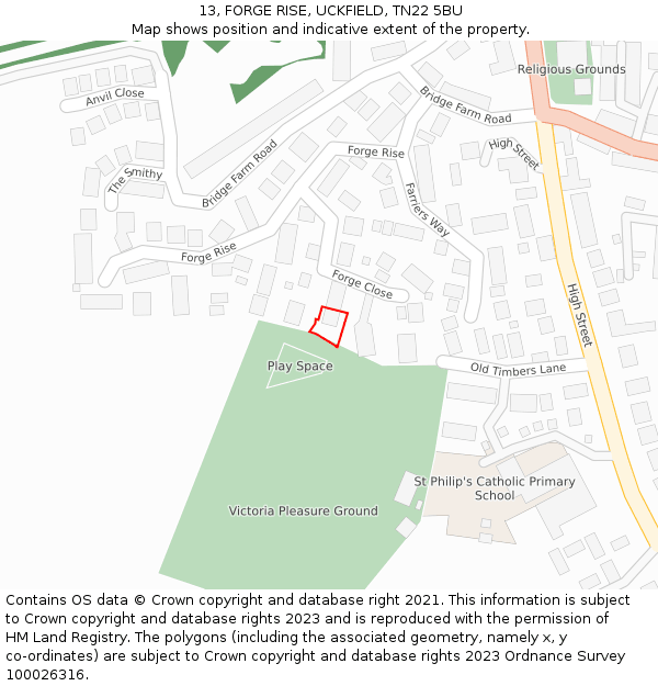 13, FORGE RISE, UCKFIELD, TN22 5BU: Location map and indicative extent of plot