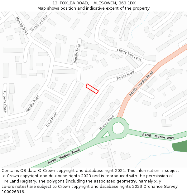 13, FOXLEA ROAD, HALESOWEN, B63 1DX: Location map and indicative extent of plot