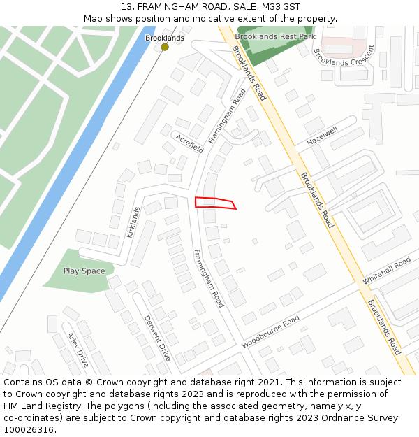 13, FRAMINGHAM ROAD, SALE, M33 3ST: Location map and indicative extent of plot