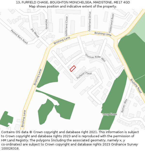 13, FURFIELD CHASE, BOUGHTON MONCHELSEA, MAIDSTONE, ME17 4GD: Location map and indicative extent of plot