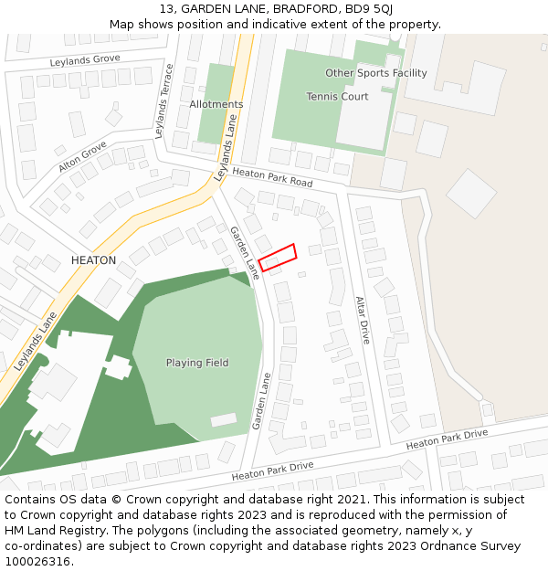 13, GARDEN LANE, BRADFORD, BD9 5QJ: Location map and indicative extent of plot