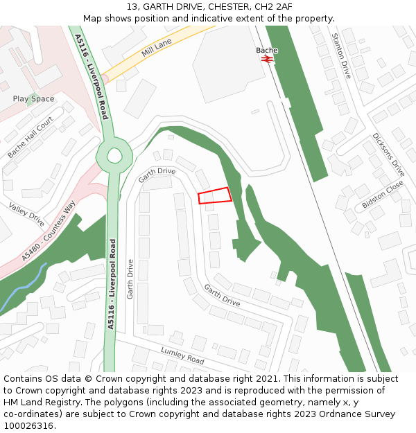 13, GARTH DRIVE, CHESTER, CH2 2AF: Location map and indicative extent of plot