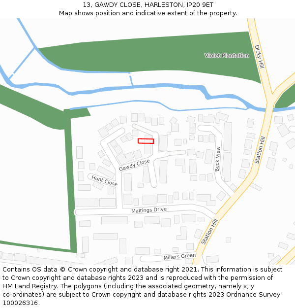 13, GAWDY CLOSE, HARLESTON, IP20 9ET: Location map and indicative extent of plot
