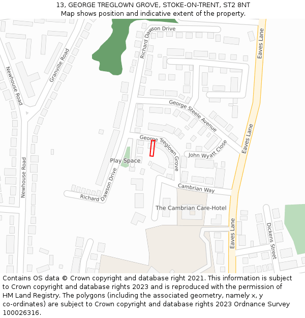 13, GEORGE TREGLOWN GROVE, STOKE-ON-TRENT, ST2 8NT: Location map and indicative extent of plot