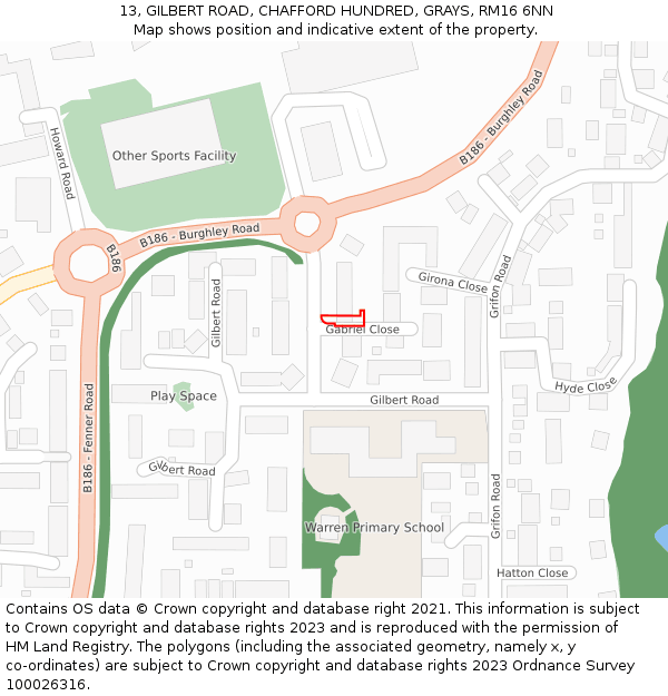 13, GILBERT ROAD, CHAFFORD HUNDRED, GRAYS, RM16 6NN: Location map and indicative extent of plot
