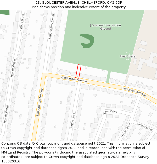 13, GLOUCESTER AVENUE, CHELMSFORD, CM2 9DP: Location map and indicative extent of plot