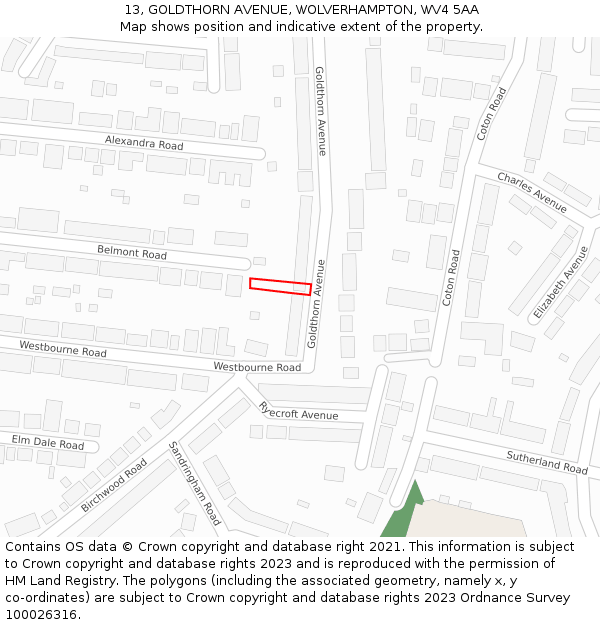 13, GOLDTHORN AVENUE, WOLVERHAMPTON, WV4 5AA: Location map and indicative extent of plot