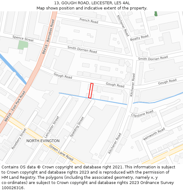 13, GOUGH ROAD, LEICESTER, LE5 4AL: Location map and indicative extent of plot