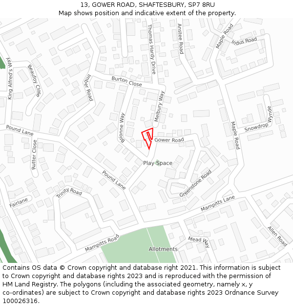 13, GOWER ROAD, SHAFTESBURY, SP7 8RU: Location map and indicative extent of plot